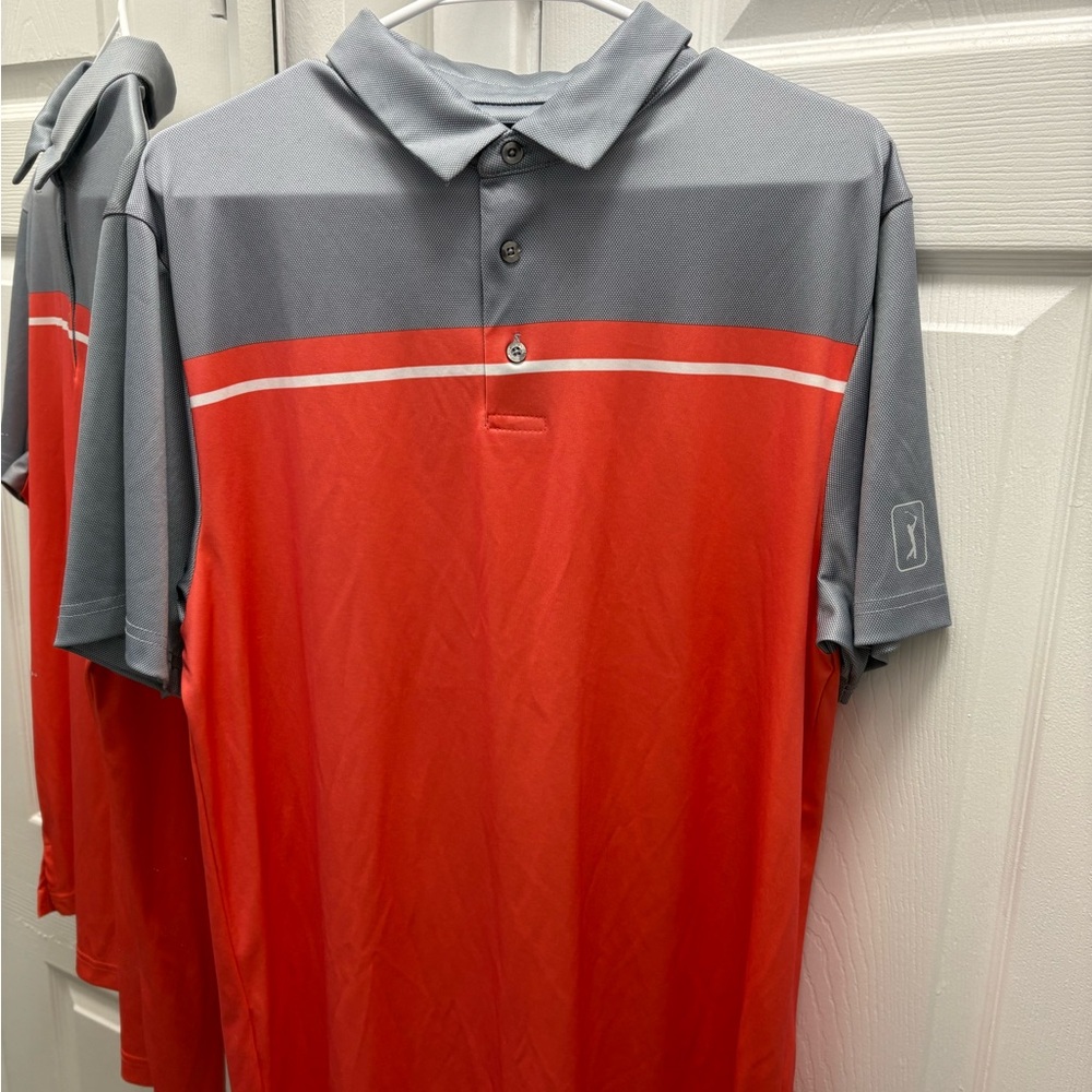 PGA Store Men's Gray and Red Polo Shirt